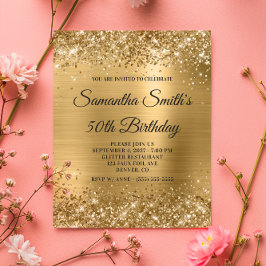 Glittery Gold Foil 50. Geburtstag Monogram Einladu Flyer
