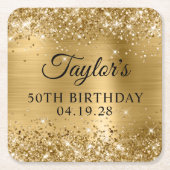 Glittery Gold Foil 50. Geburtstag Rechteckiger Pappuntersetzer (Vorderseite)