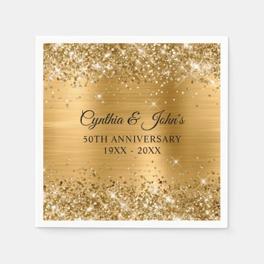 Glittery Gold Foil 50th Anniversary Serviette (Vorderseite)