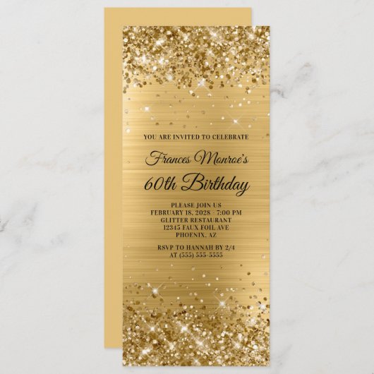 Glittery Gold Foil 60. Geburtstag Einladung (Vorne/Hinten)