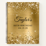 Glittery Gold Foil 80th Birthday Guest Notizblock<br><div class="desc">Erstellen Sie Ihr eigenes Gästebuchdesign für 80. Geburtstag in einem leeren Notebook. Girly Imitate funkelnd Gold Glitzer auf der Oberseite und unten Rand, über einem Imitat golden gebürstet Metall Stil glänzende Folie. Passen Sie die Stile des Schriftartes an, um Ihr eigenes Gästebuch zu kreieren. Eine klassische, elegante Kalligraphie gepaart mit...</div>