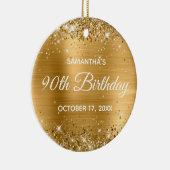 Glittery Gold Foil 90. Geburtstag Keramik Ornament (Rechts)