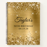 Glittery Gold Foil 90th Birthday Guest Notizblock<br><div class="desc">Erstellen Sie Ihr eigenes Gästebuchdesign aus dem 90. Geburtstag in einem leeren Notebook. Girly Imitate funkelnd Gold Glitzer auf der Oberseite und unten Rand, über einem Imitat golden gebürstet Metall Stil glänzende Folie. Passen Sie die Stile des Schriftartes an, um Ihr eigenes Gästebuch zu kreieren. Eine klassische, elegante Kalligraphie gepaart...</div>