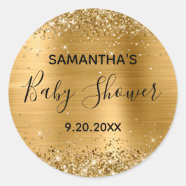 Glittery Gold Foil Babydusche Runder Aufkleber