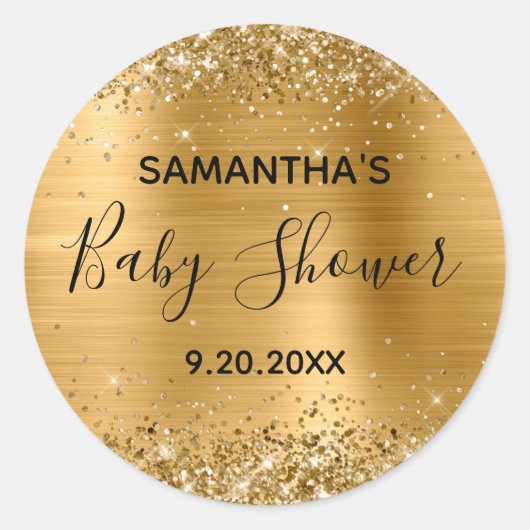 Glittery Gold Foil Babydusche Runder Aufkleber (Vorderseite)