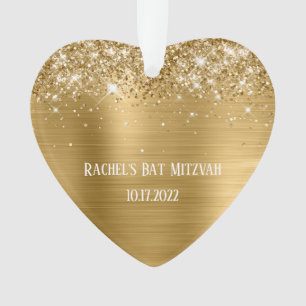 Glittery Gold Foil Bat Mitzvah Herz Ornament