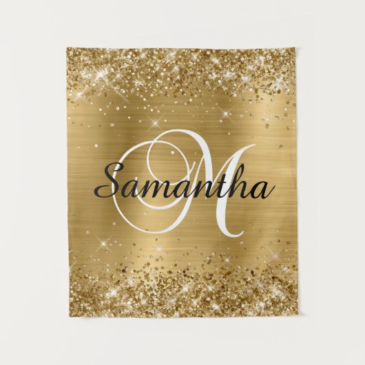 Glittery Gold Foil Classic Script M Monogram Wandteppich (Vorderseite)