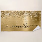 Glittery Gold Foil Eleganter Swash Signature Name Strandtuch (Vorderseite)