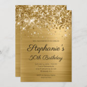 Glittery Gold Foil Elegantes Script 50. Geburtstag Einladung (Vorne/Hinten)