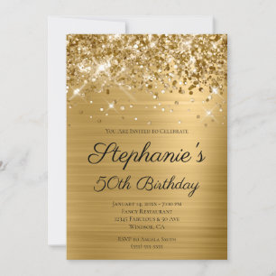 Glittery Gold Foil Elegantes Script 50. Geburtstag Einladung