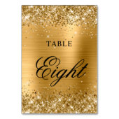 Glittery Gold Foil Extravagant Classic Calligraphi Tischnummer (Vorderseite)