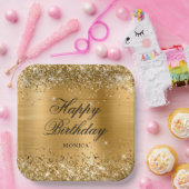 Glittery Gold Foil Extravagant Happy Birthday Pappteller (Party)