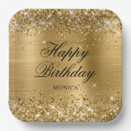 Glittery Gold Foil Extravagant Happy Birthday Pappteller