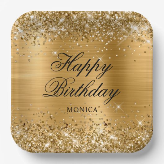 Glittery Gold Foil Extravagant Happy Birthday Pappteller (Vorderseite)