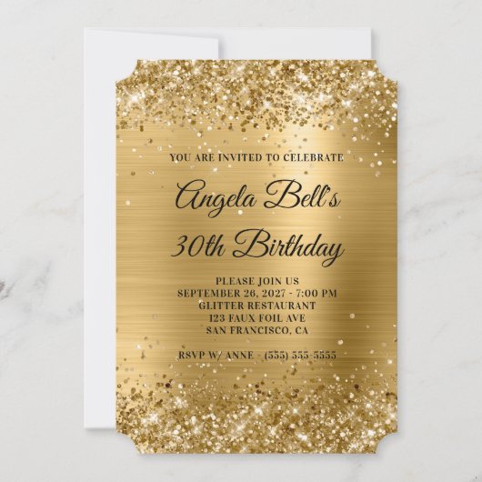 Glittery Gold Foil Extravagant Monogram 30. Geburt Einladung (Vorderseite)