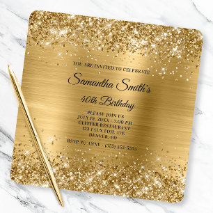Glittery Gold Foil Extravagant Monogram 40. Geburt Einladung