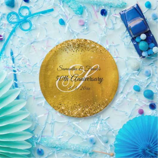 Glittery Gold Foil Extravagant Monogram 50 Jahre Pappteller (Party)