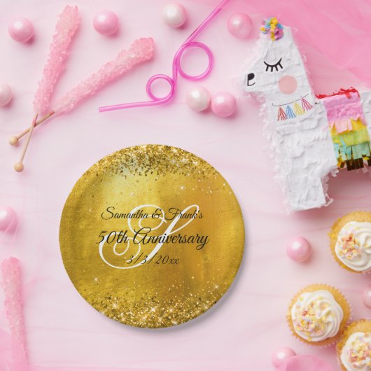 Glittery Gold Foil Extravagant Monogram 50 Jahre Pappteller (Party)