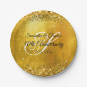 Glittery Gold Foil Extravagant Monogram 50 Jahre Pappteller (Vorderseite)
