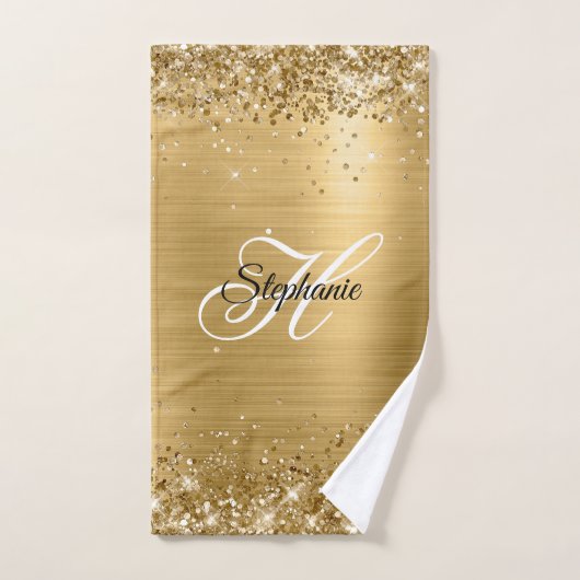Glittery Gold Foil Extravagant Monogram Badhandtuch Set (Handtuch)