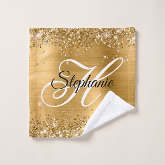 Glittery Gold Foil Extravagant Monogram Badhandtuch Set (Waschlappen)