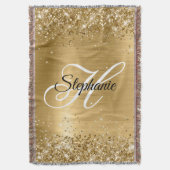 Glittery Gold Foil Extravagant Monogram Decke (Vorderseite Vertikal)