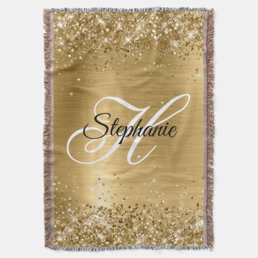 Glittery Gold Foil Extravagant Monogram Decke (Vorderseite Vertikal)