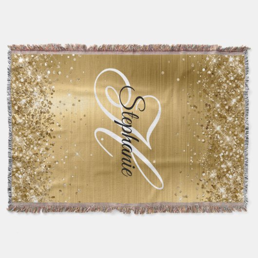 Glittery Gold Foil Extravagant Monogram Decke (Vorderseite)