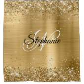 Glittery Gold Foil Extravagant Monogram Duschvorhang (Vorderseite)