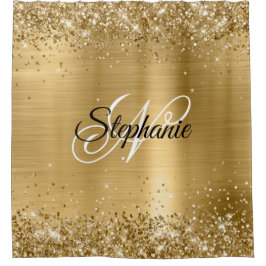 Glittery Gold Foil Extravagant Monogram Duschvorhang