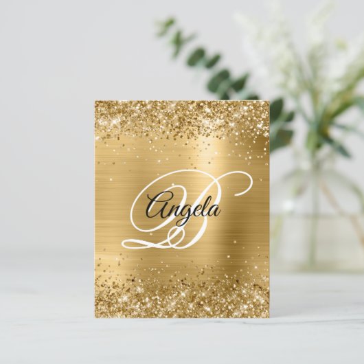 Glittery Gold Foil Extravagant Monogram Einladung (Stehend Vorderseite)