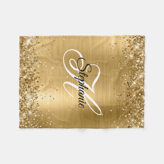 Glittery Gold Foil Extravagant Monogram Fleecedecke (Vorderseite (Horizontal))