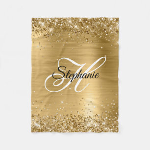 Glittery Gold Foil Extravagant Monogram Fleecedecke