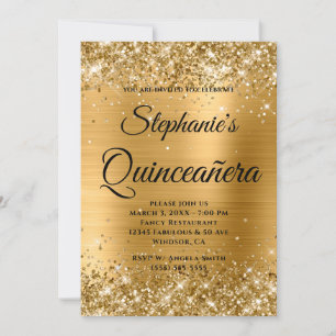 Glittery Gold Foil Extravagant Monogram Quinceañer Einladung