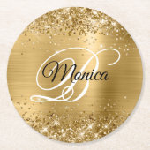 Glittery Gold Foil Extravagant Monogram Runder Pappuntersetzer (Vorderseite)
