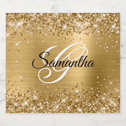 Glittery Gold Foil Extravagant Monogram Schaumweinetikett (Einzelnes Label)