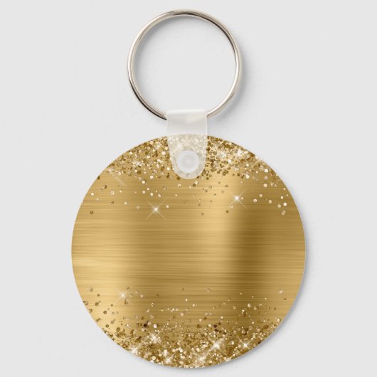 Glittery Gold Foil Extravagant Monogram Schlüsselanhänger (Rückseite)