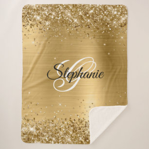 Glittery Gold Foil Extravagant Monogram Sherpadecke