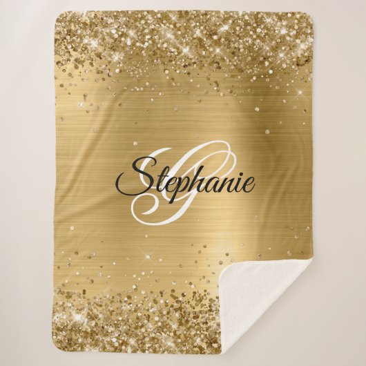 Glittery Gold Foil Extravagant Monogram Sherpadecke (Vorderseite)