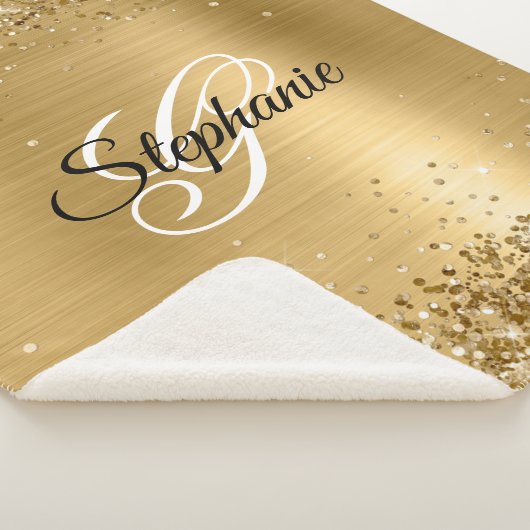 Glittery Gold Foil Extravagant Monogram Sherpadecke (3/4)