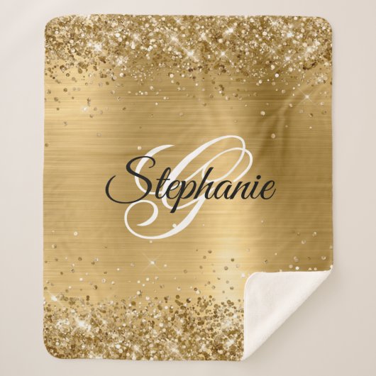 Glittery Gold Foil Extravagant Monogram Sherpadecke (Vorderseite)