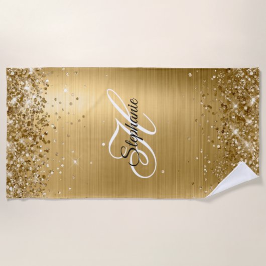 Glittery Gold Foil Extravagant Monogram Strandtuch (Vorderseite)