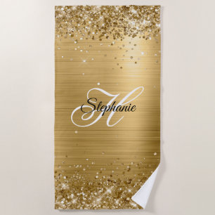 Glittery Gold Foil Extravagant Monogram Strandtuch
