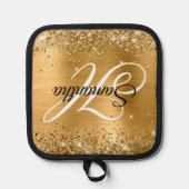 Glittery Gold Foil Extravagant Monogram Topflappen (Vorderseite)