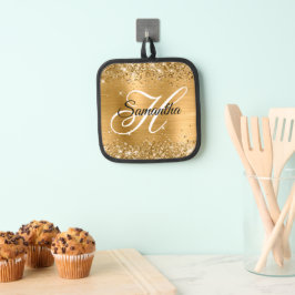 Glittery Gold Foil Extravagant Monogram Topflappen