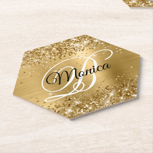 Glittery Gold Foil Extravagant Monogram Untersetzer (angewinkelt)