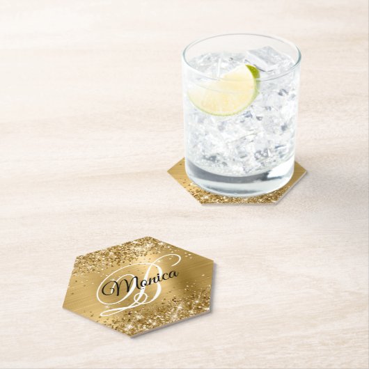 Glittery Gold Foil Extravagant Monogram Untersetzer (Vor Ort)