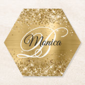 Glittery Gold Foil Extravagant Monogram Untersetzer (Vorderseite)