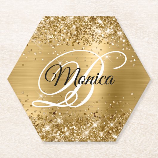 Glittery Gold Foil Extravagant Monogram Untersetzer (Vorderseite)