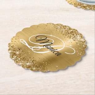 Glittery Gold Foil Extravagant Monogram Untersetzer